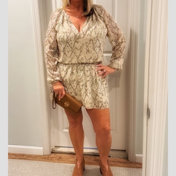 Ramy Brook Anika Dress Snake Print Long Sheer Sleeve Shirred Drop Waist Size M - Picture 3 of 15